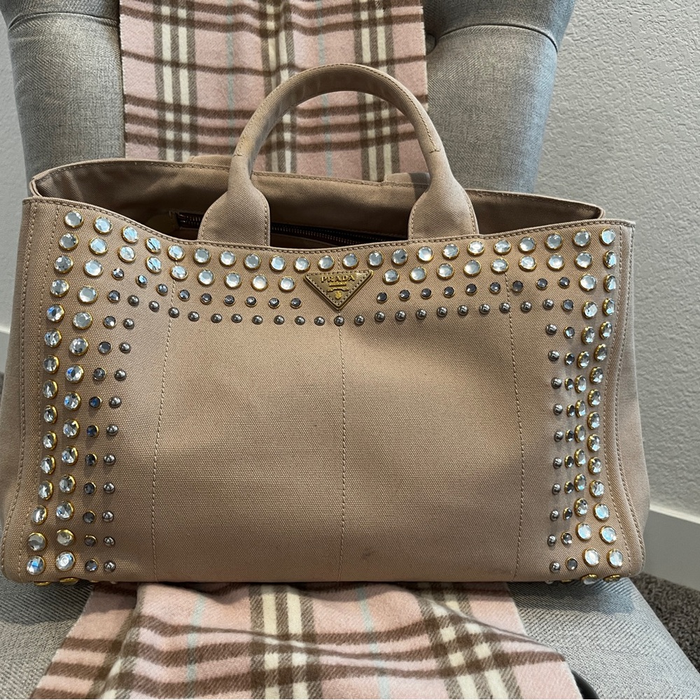 Prada Tan Studded Tote Bag